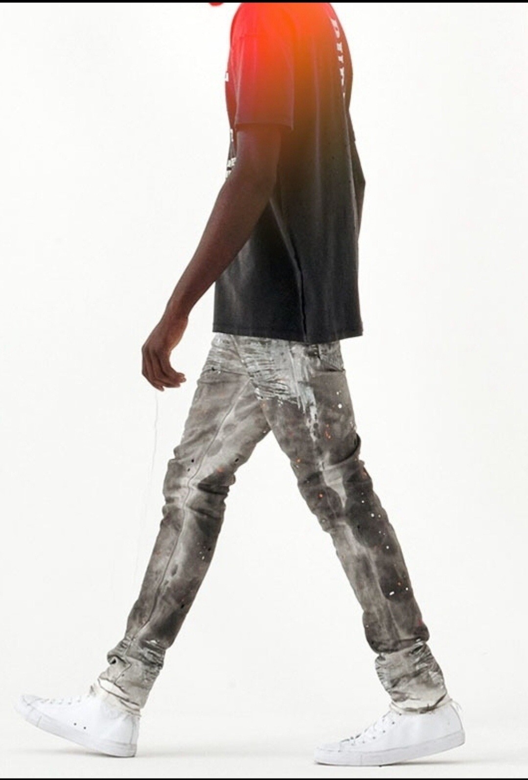 Purple Brand Jeans Mens Slim Fit Low Rise P001 Gray/White Spotted Painted Skinny image 8