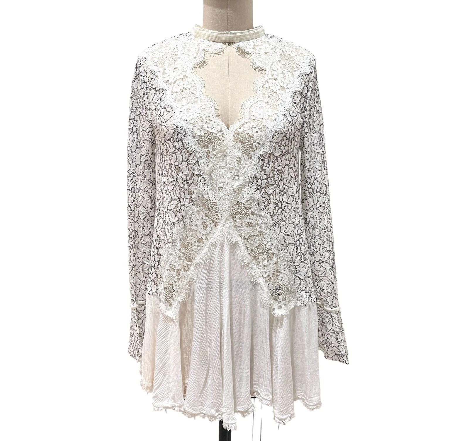 UNDERCOVER Free People Secret Origins abito tunica pizzo a pezzi taglia XS boho romantico