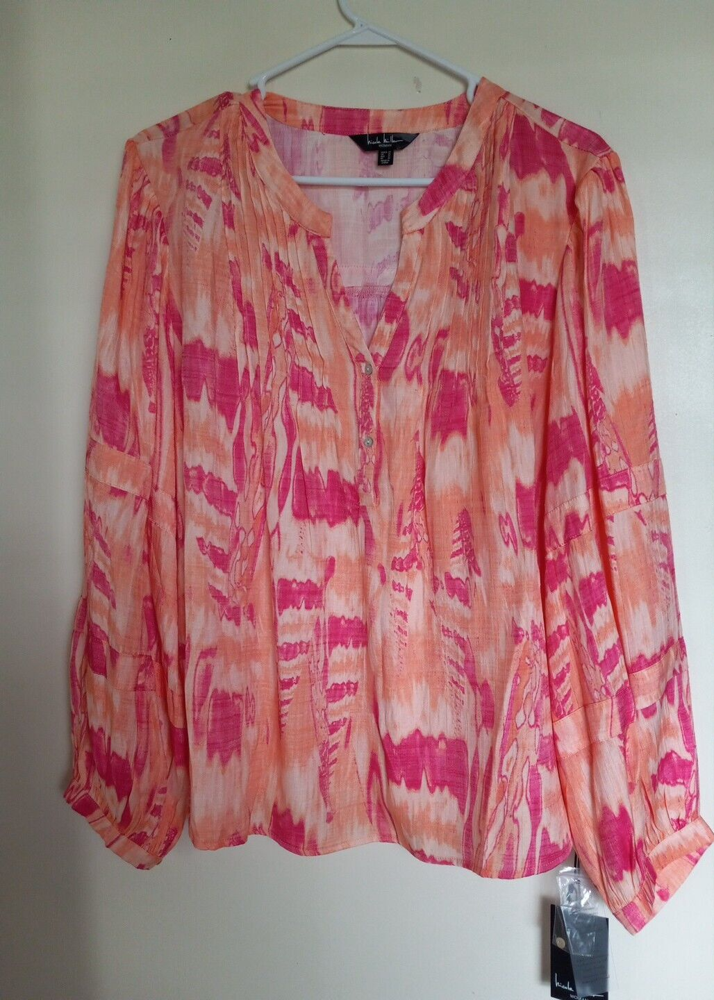 Nicole Miller Plus Size 2X Bleached Apricot Long Sleeve Button Down Blouse NWT