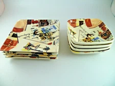 8 PC SET WILLIAM SONOMA 2008 MARC LACAZA  GRAND TOUR  APPETIZER 4 PLATE & 4 BOWL