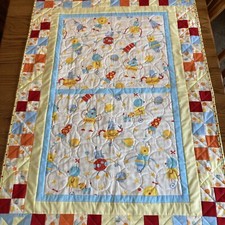 Handmade Baby Boy Quilt 34 X 49" Robots