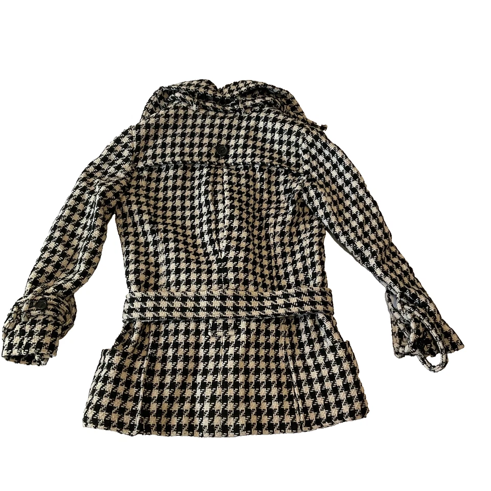 Chaqueta Coffeeshop Mujer Talla M Negra Blanca Forrada a Cuadros Manga Larga Bolsillos Cinturón Foto 2 de 4