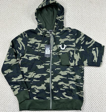 True Religion Hoodie Men XL Green Camo HS True Zip Graphic Jacket Drawstring NEW