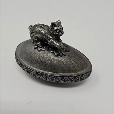Vintage 1980 Pewter Easter Egg w/ Cat Kitten Kitty Trinket Box Yorkshire Design