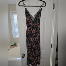 Victoria's Secret Floral  Stars Black Lace Slip Dress Double Slits Size Small