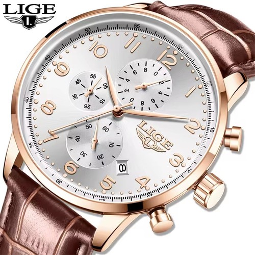 LIGE Orologio Uomo Multifunzione Cronografo Orologio da Polso Uomo Quarzo Pelle Orologi - Foto 13 di 22