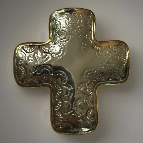 Vintage Gold Tone Cross Pin Brooch Mexico 2.5”
