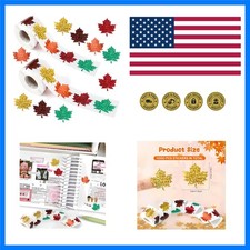 1000Pcs Fall Thanksgiving Leaf Stickers,2 Rolls 5 Colors Holographic Maple Le...