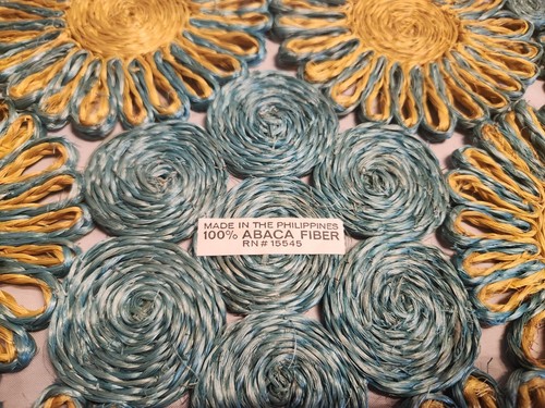 Vintage Colorful Raffia Rattan Large Placemats Coasters Set Boho Woven Trivets - Picture 4 of 6