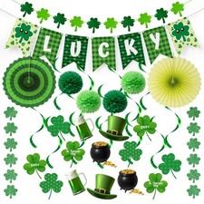 24 Pack St. Patrick's Day Decorations Kit, Green Paper Hanging Shamrock Ceili...