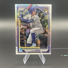 2024 Bowman Chrome Mega Juan Baez 1st Bowman Mojo Refractor BCP-160 Brewers