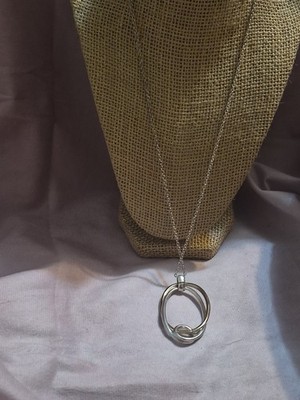 Vintage PMA Signed Long SIlvertone Chain w Large Silver & Goldtone Interlocking