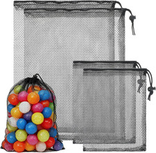 4 PCS Mesh Drawstring Bag, Black Nylon Mesh Ball Bag, Multipurpose Storage Bags