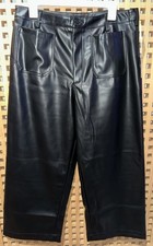 CeCe Women s Black Faux Leather Cropped Wide Leg High Rise Pants Large NWT