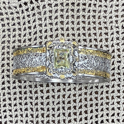 VINTAGE JJ WHITE EDWARD WEED GOLD TONE & SILVER TONE FILIGREE HINGED BRACELET