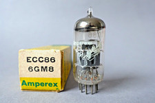 1 x ECC86, 6GM8, AMPEREX, BUGLE BOY, MADE BY VALVO HAMBURG, AMP TEST, OWN BOX