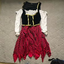 Pirate Costume Dress Size M Red Black White Polyester Elastic/Stretch Halloween