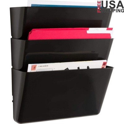 Vertical Filing System Wall Mount File Organizer 3 Pack Metal Plastic Storage US