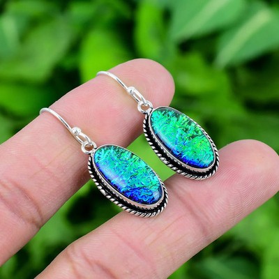 Lush Australian Triplet Opal 925 Silber Ohrringe Handarbeit E-189
