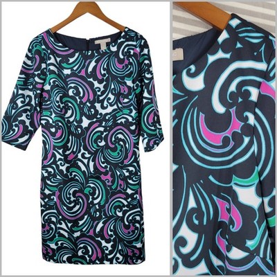 Banana Republic size 8 Cocktail Dress Sheath Scroll Print Career Green Pink