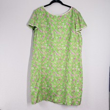 Vintage Talbots T Shirt Dress Womens 20 Green Ditsy 100% Silk Floral 70s Preppy