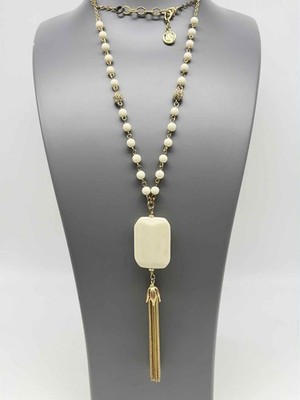Gebrauchte Lilly Pulitzer Halskette mit Anhänger Gold und Weiß Quaste