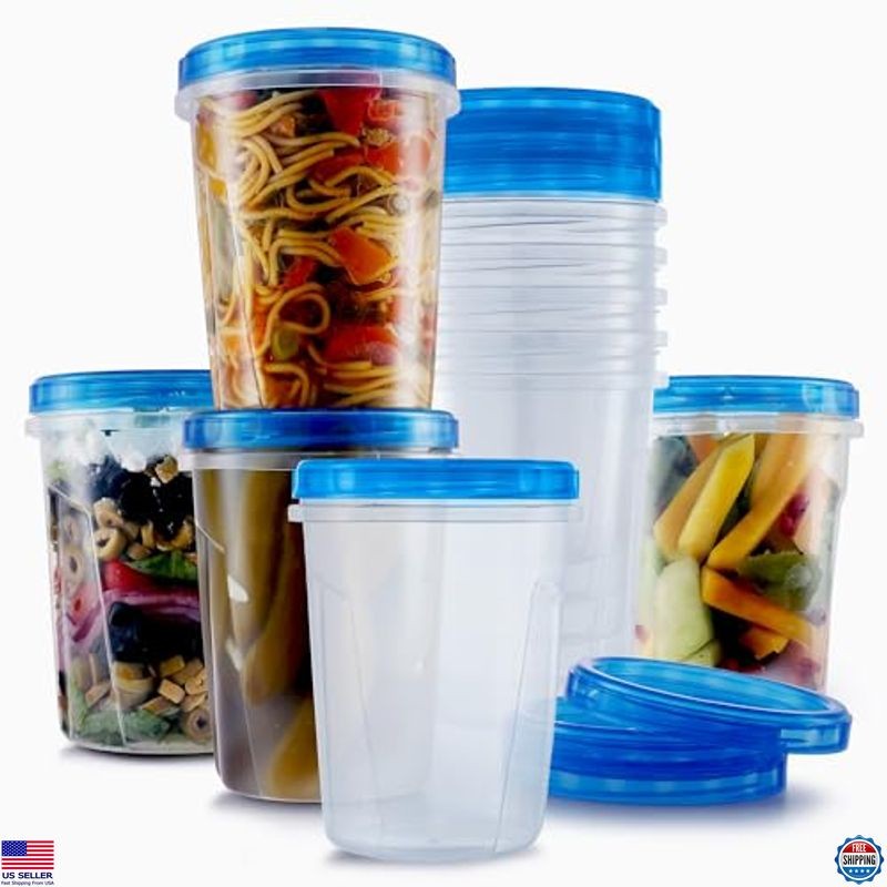 10 Pack Leakproof Freezer Containers for Food with Twist Top Lids - 32 Oz BPA