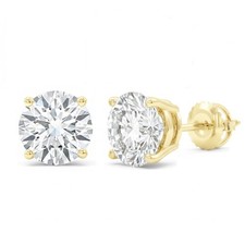 14K Yellow Gold 3.00CT Lab Grown Diamond Solitaire Stud Earrings   Screw Back