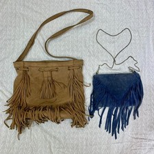 Lot of 2 Leather Fringe Bags Women Chain Crossbody Shoulder Bag Purse Boho