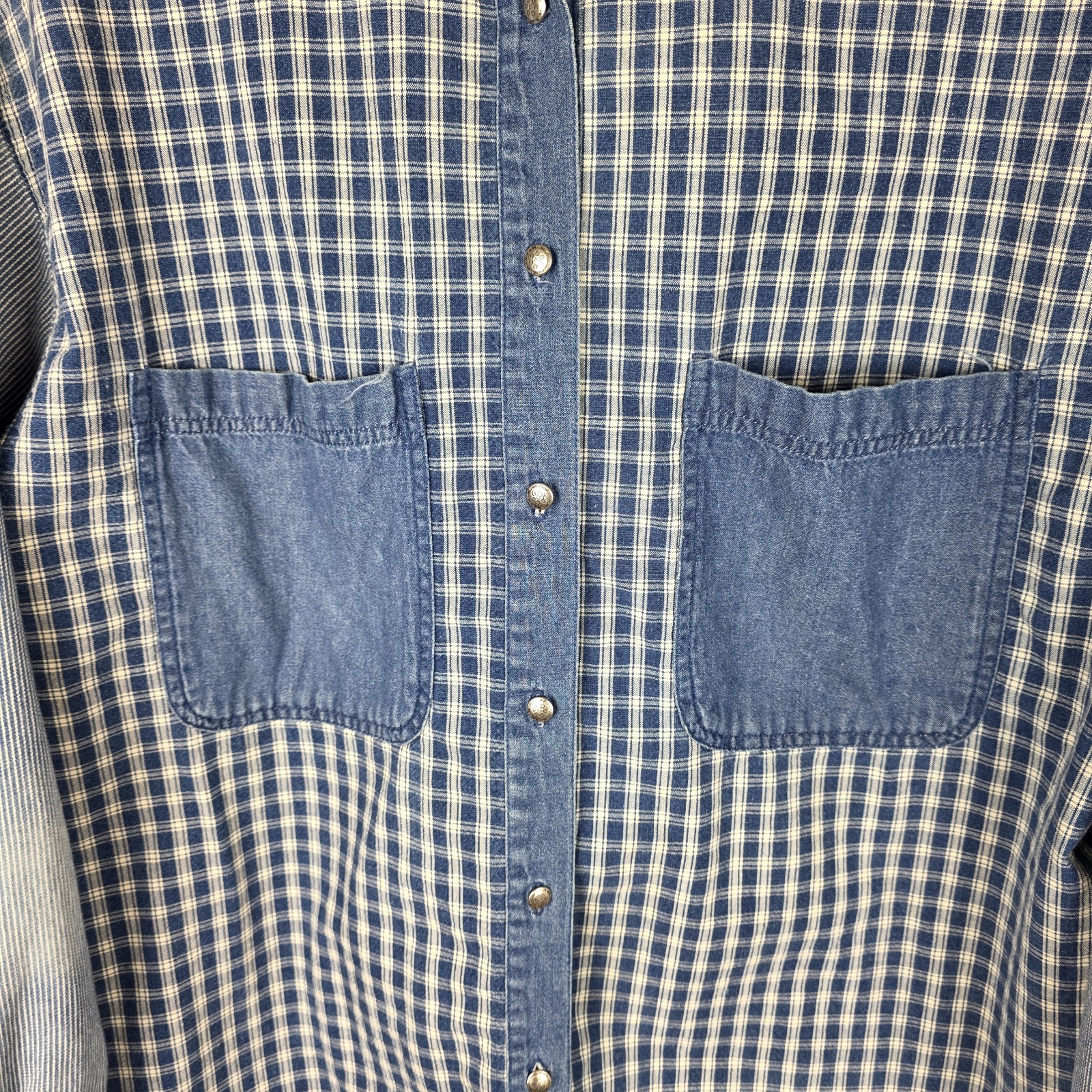 Gitano Denim Plaid Patchwork Long Sleeve Button U… - image 3