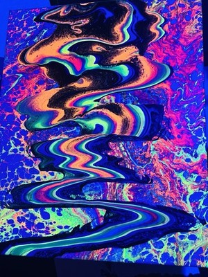 16x20 Acrylic Pour Painting black light reflective neon 