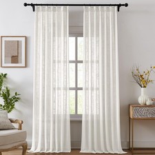 Pinch Pleated Linen Curtains for Living Room, Light Filtering Sheer Curtains ...