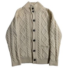 Margaret Howell Wool Camel Cable Knit Cardigan M Cream Japan F/S