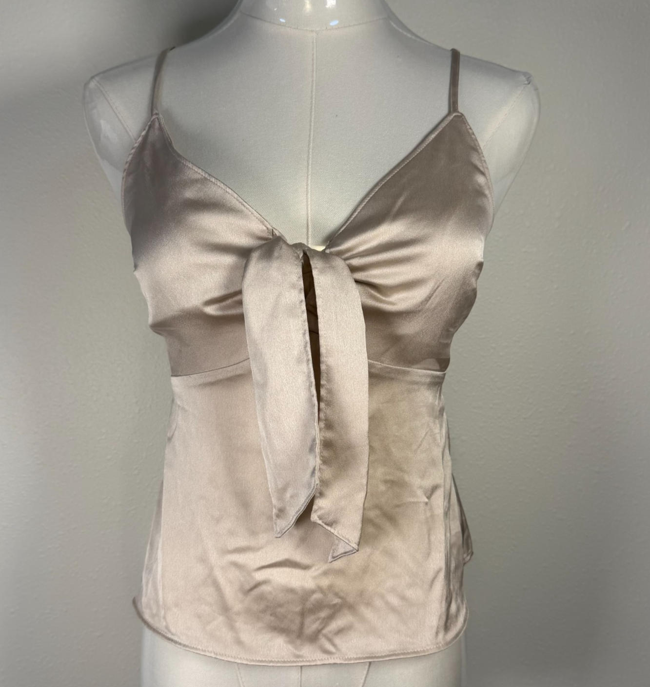 Y2K Abercrombie Satin Tie Front Babydoll Cami Top Women’s XS Champagne