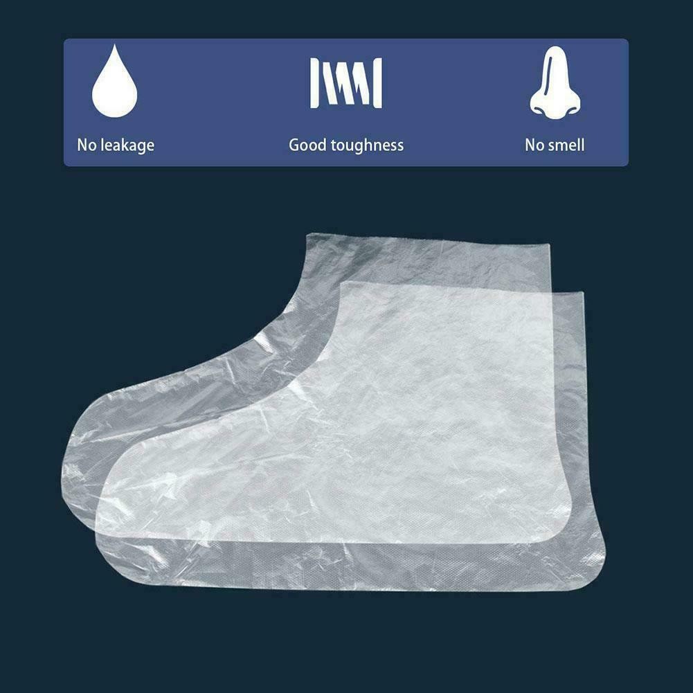 100pcs Disposable Plastic Foot Covers Bags Clear Booties Z3C2 Paraffin UK M8I8