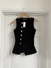 New Women's Black Paula Echevaria Waistcoat Top size 6
