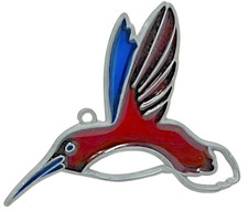 Vintage Stained Glass Hummingbird Sun Catcher 2.5" Leaded Blue Red Yellow