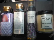 bath & body works fresh cut lilacs set/lot shower gel,lotion, candle, spray/mist