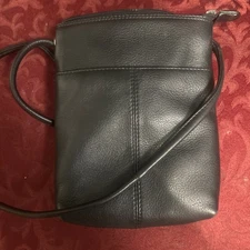 ILI New York Toronto Black Leather Crossbody Bag Wallet Leopard Print Lining