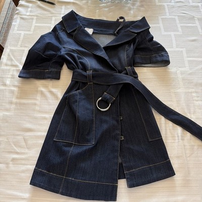 Cinq à Sept Milly Denim Asymmetrical Belted Cargo Style Size 4 Indigo Blue Dress