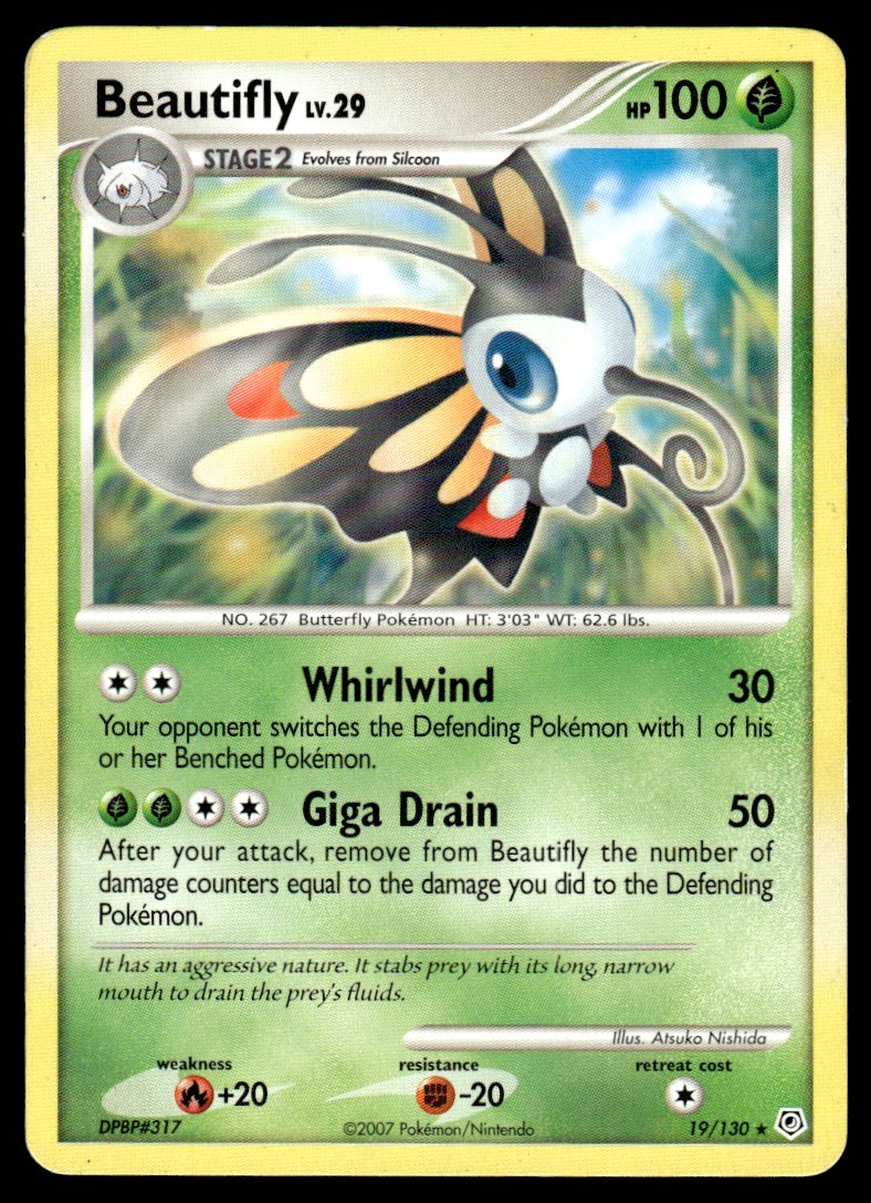2007 Pokemon Diamond & Pearl Beautifly #19 Heavy Play
