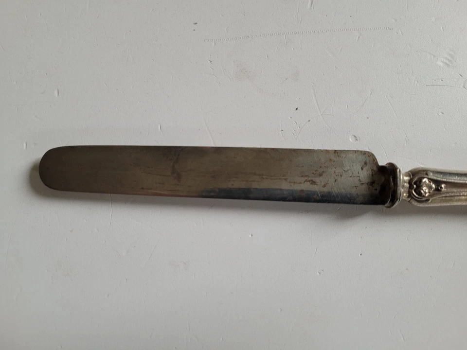 COUTEAU DESSERT  MANCHE ARGENT MINERVE LAME ACIER CARDEILHAC 48 Grammes - Photo 4/4