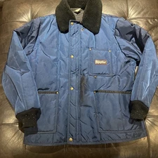 Refrigiwear Jacket Mens L Blue Insulated Lined Work Parka Faux Fur Collar