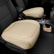 2 Pack Leather Front Car Seat Bottom Covers Beige PU leather,Waterproof