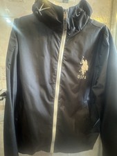 U.S. Polo Assn. Men's M Hooded Windbreaker Jacket Black Full-Zip Large Logo