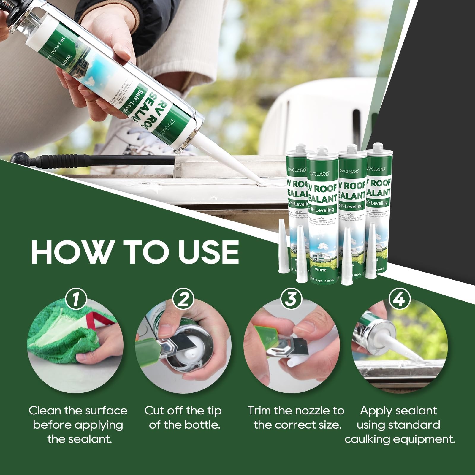 RV Roof Sealant, Self-Leveling Lap Sealant, Flexible RV Caulk Sealant for RV, 