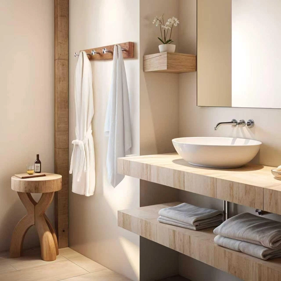 Perchero montado en la pared con distancia de orificio de montaje de 12 pulgadas, madera de teca natural... Foto 4 de 4