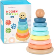 Play Platoon Wooden Rainbow Stacking Toy Ring Stacker, Interactive Learning Toys