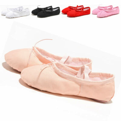 Girls Canva Slipper Ballet Dance Shoes Dance Fitness Shoes with Ribbon/Full Sole