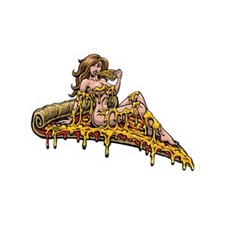 Cheesy Pizza Sexy Pinup Girl Sticker Busty Vixen Model Vinyl Decal Illustration
